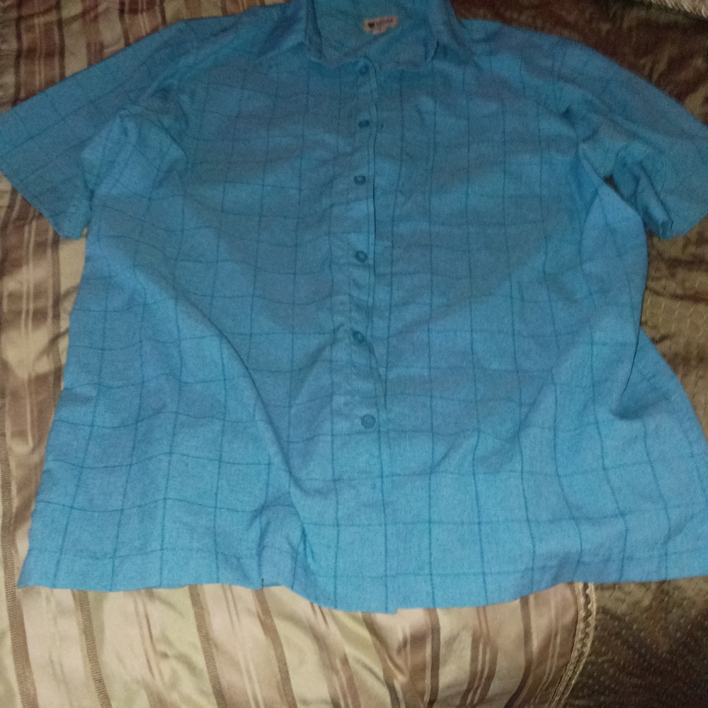 Haggar Men's Teal Plaid Button Down Shirt